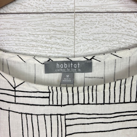Habitat White Geometric Abstract Print Sleeveless Dress Linen Cotton Medium - Picture 4 of 6